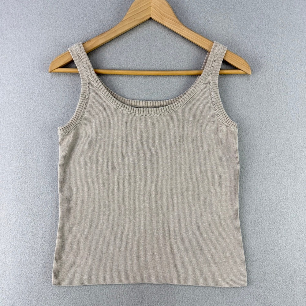 Vintage Banana Republic Tank Top Womens Small Beige Ribbed Knit 90s Cotton